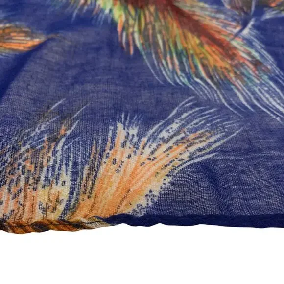Unbranded Womens Scarf Large Rectangular Royal Blue and Peacock Feathers Lovely - Picture 11 of 12